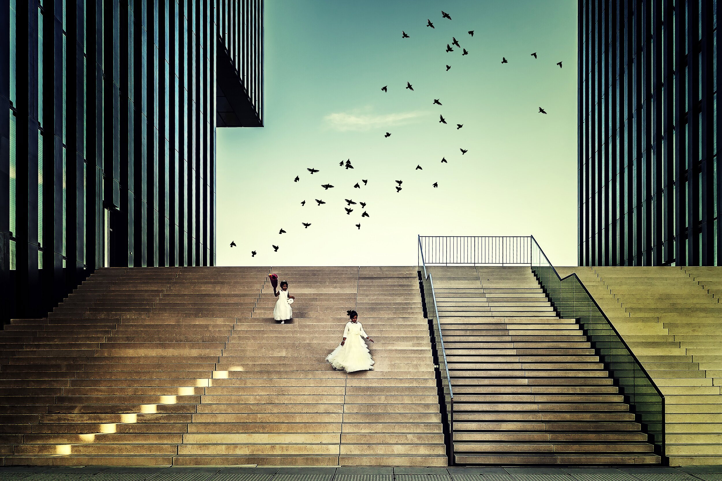 Girls on Modern Stairs