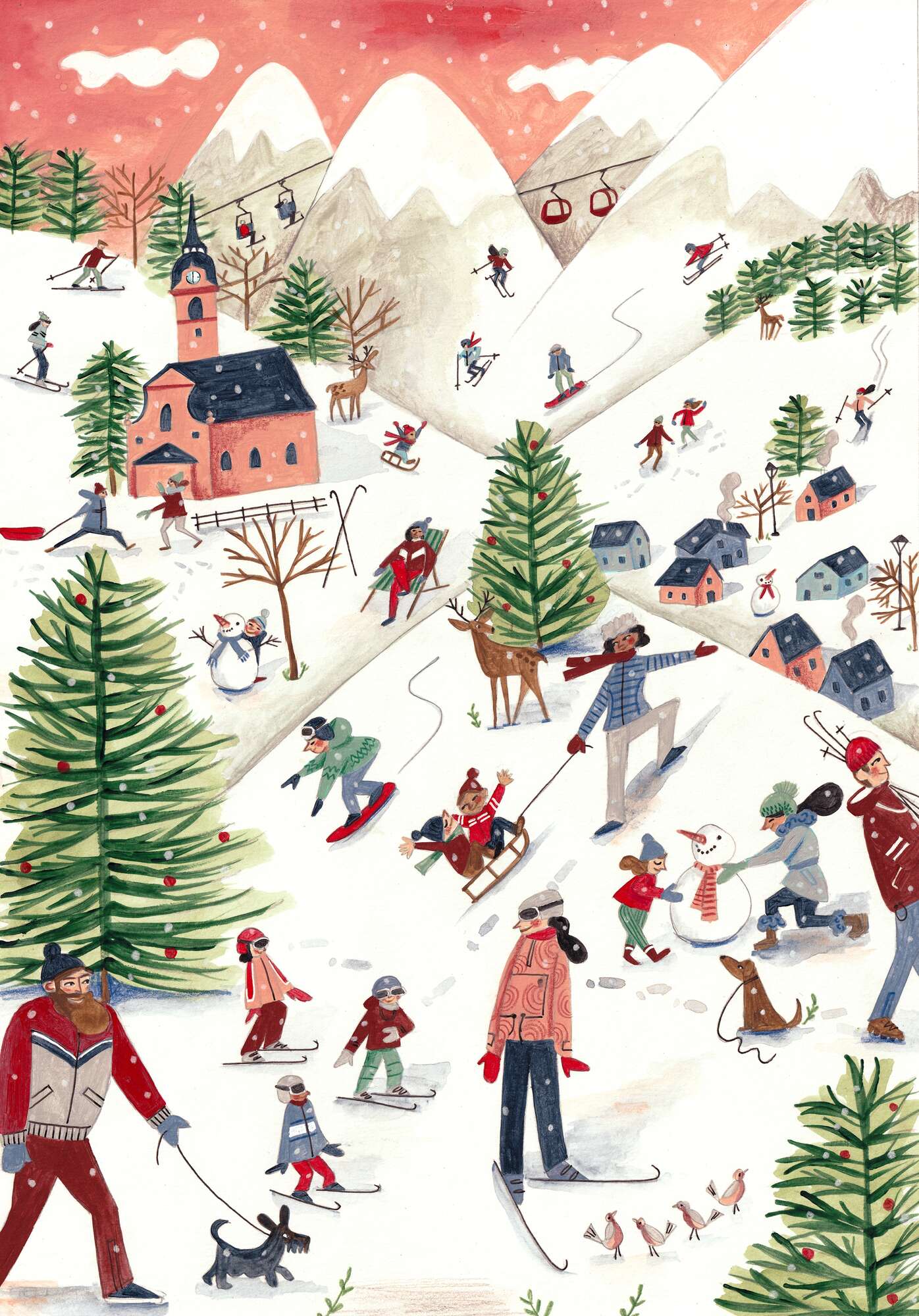 Mountain landscape with houses in the snow Christmas