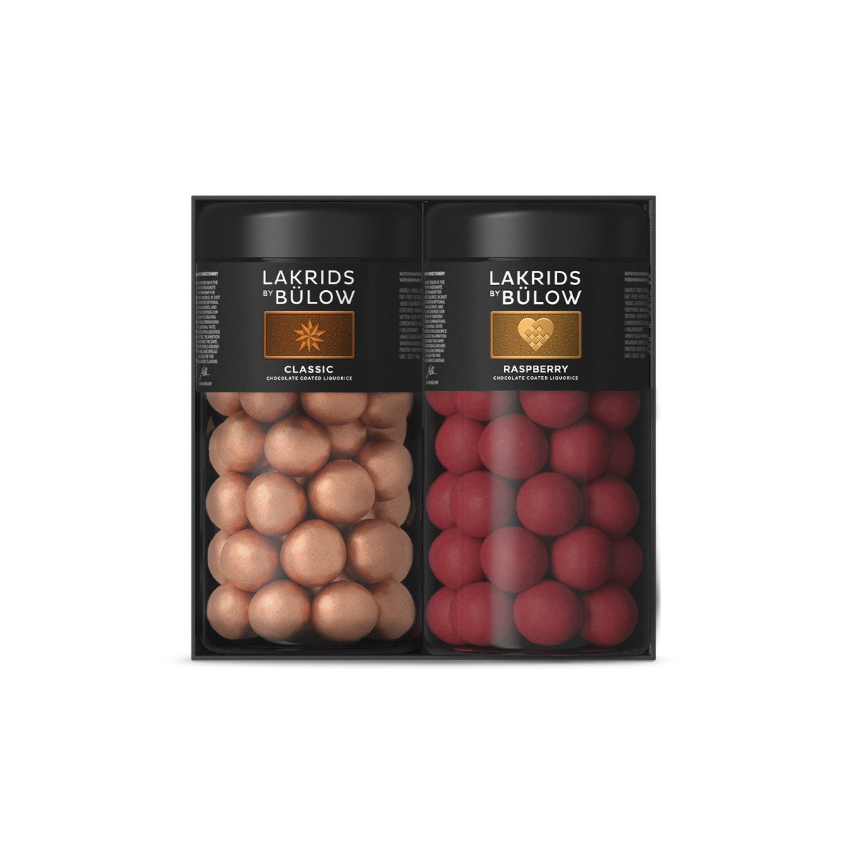 Lakrids By Bülow Winter Black Box, Classic Caramel og Crispy Raspberry