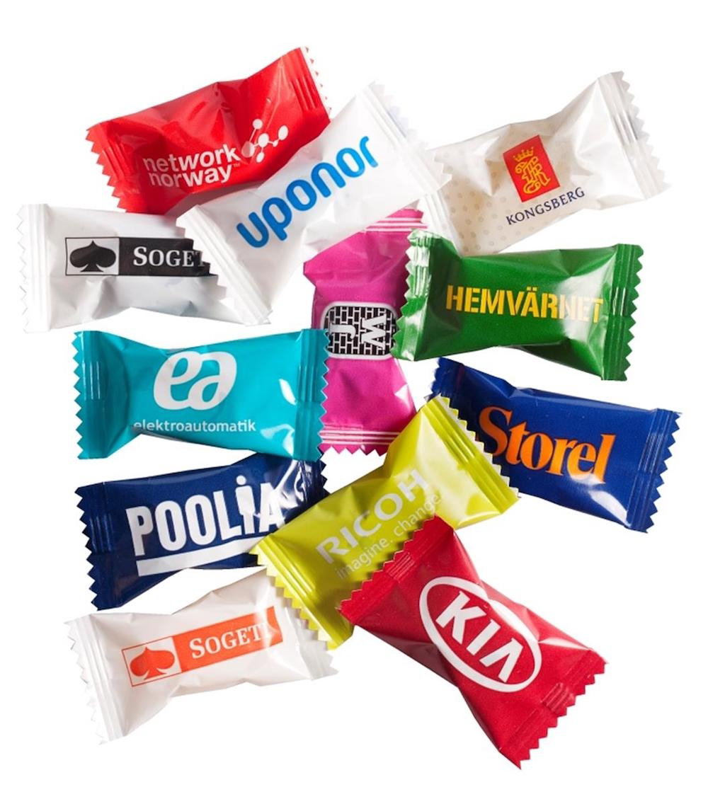 Yeppos enkeltpakket reklameslik med logo på papir (pris pr. kg)