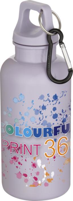 Oregon mat vandflaske med logo tryk 400 ml recycled plast med karabinhage