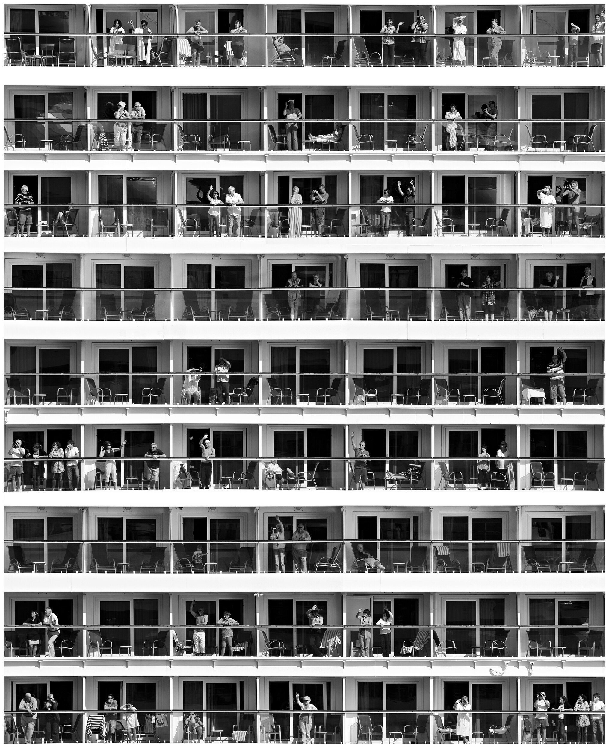 Ship Balconies Waving Crowd