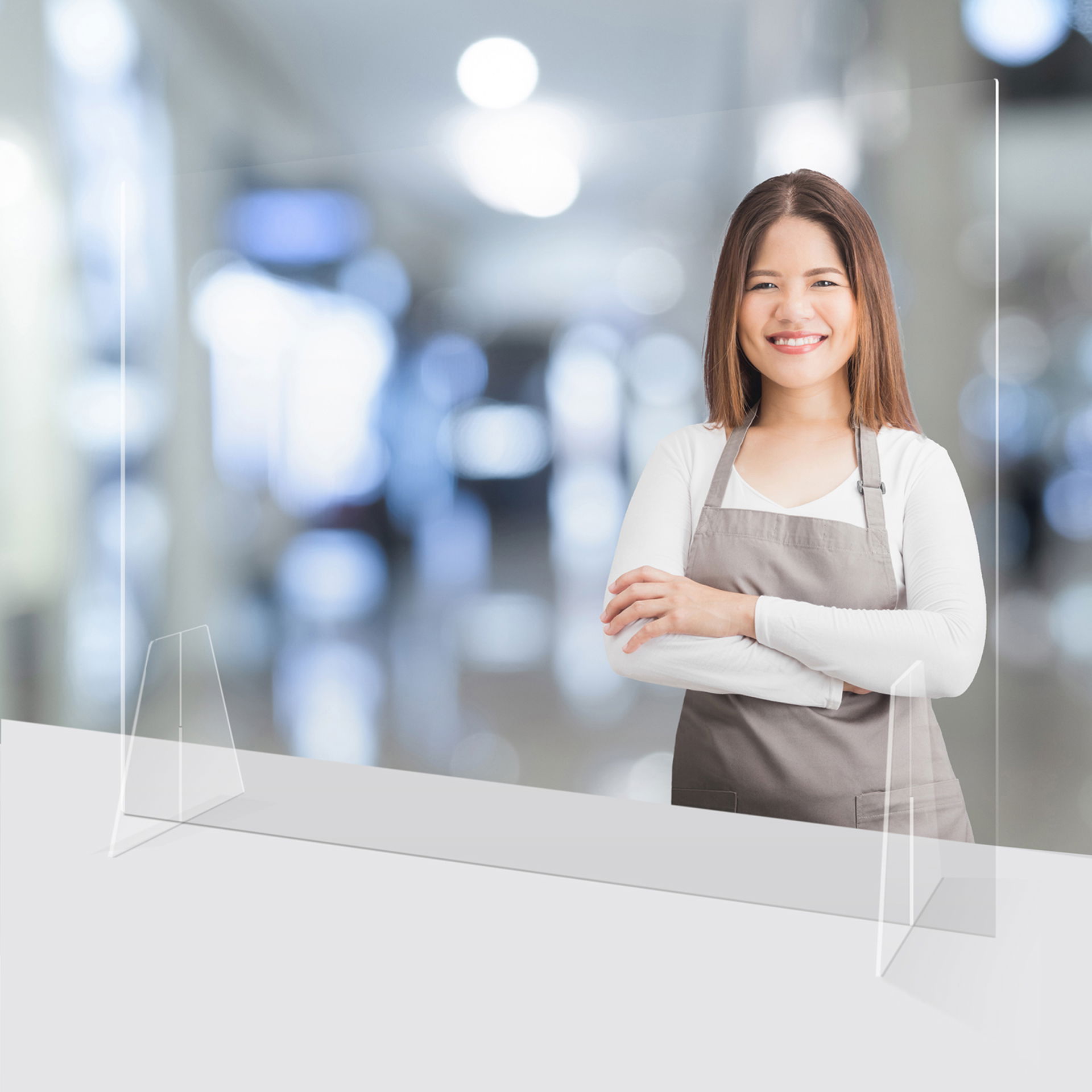 Akryl-/pleksiglass-skjerming bordmodell på føtter