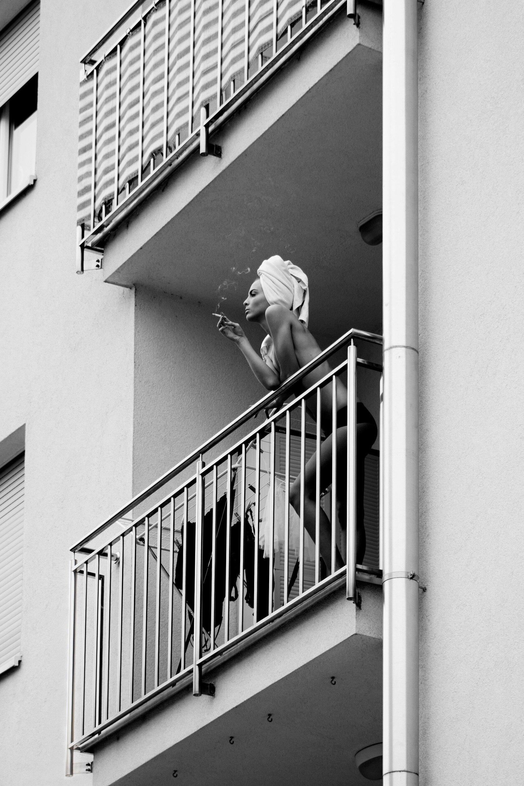 Woman Balcony Smoke