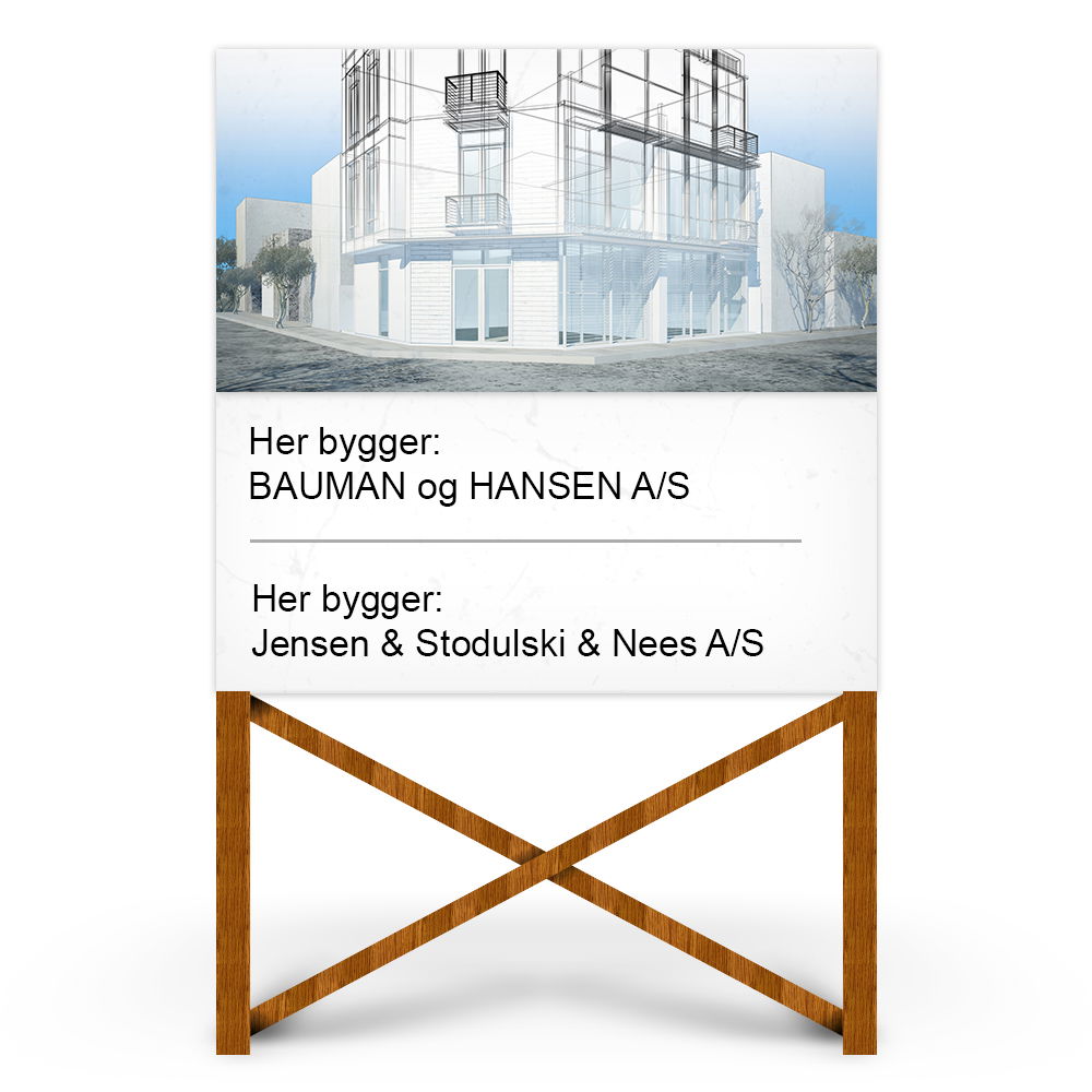 Firkantet byggepladsskilt med print