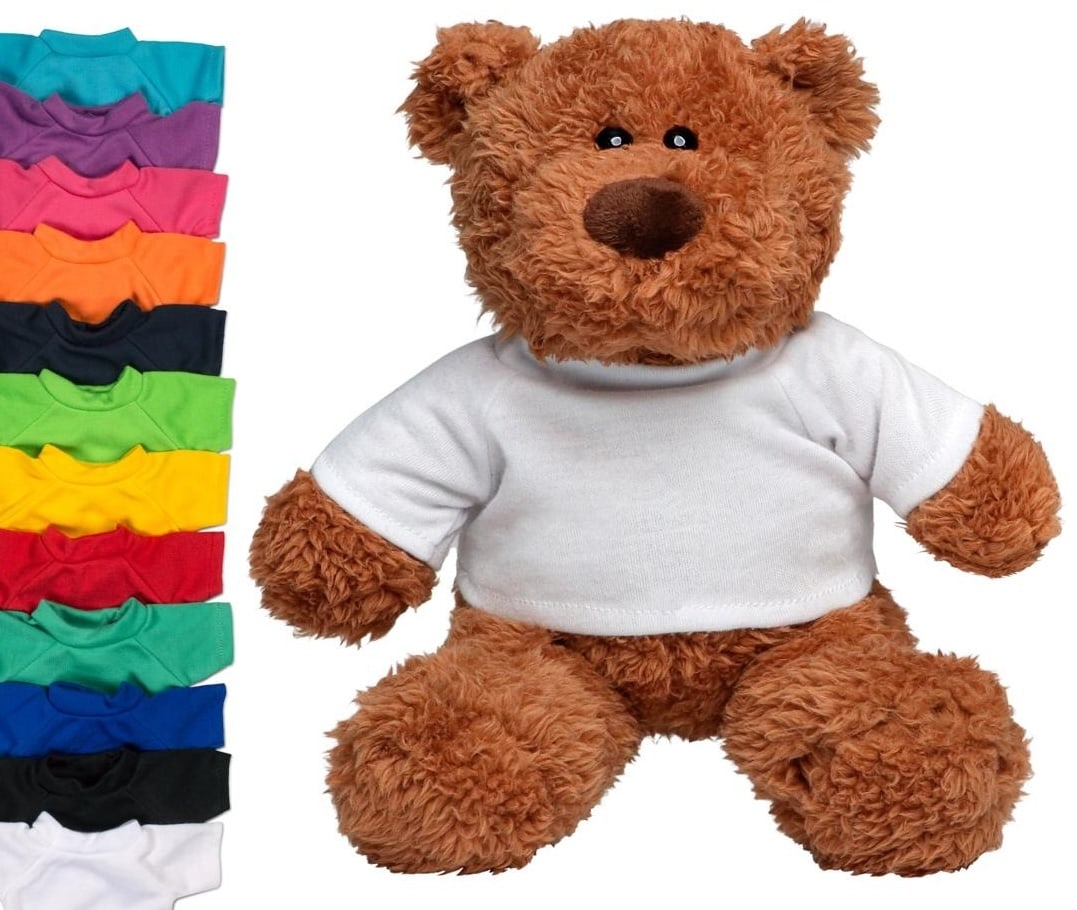 Teddy Bamse med logo tryk på tshirt, højde 20 cm