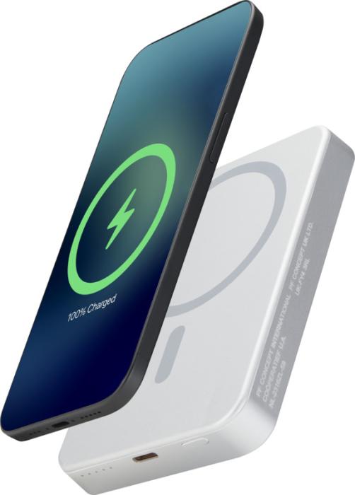 Magnetisk powerbank med logo, 10.000 mAh i genvundet aluminium