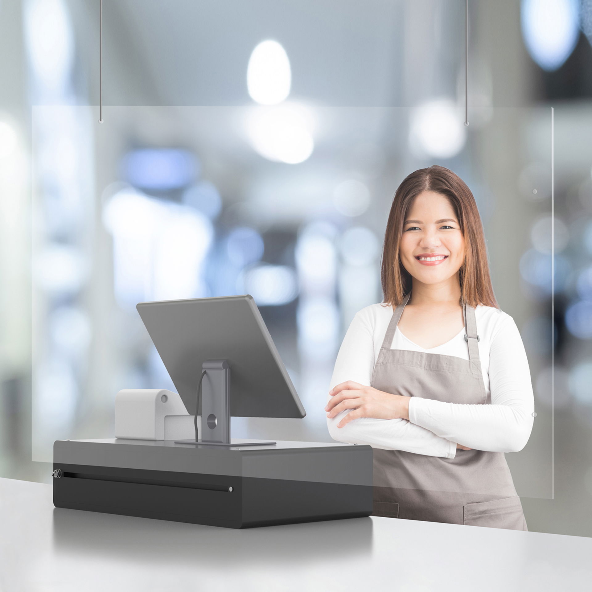 Akryl-/pleksiglass-skjerming – takhengt uten print